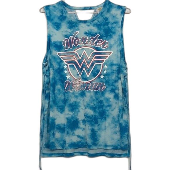 Wonder Woman Logo Tie Dye Lattice Side Tank Top New XL - Picture 2 of 6